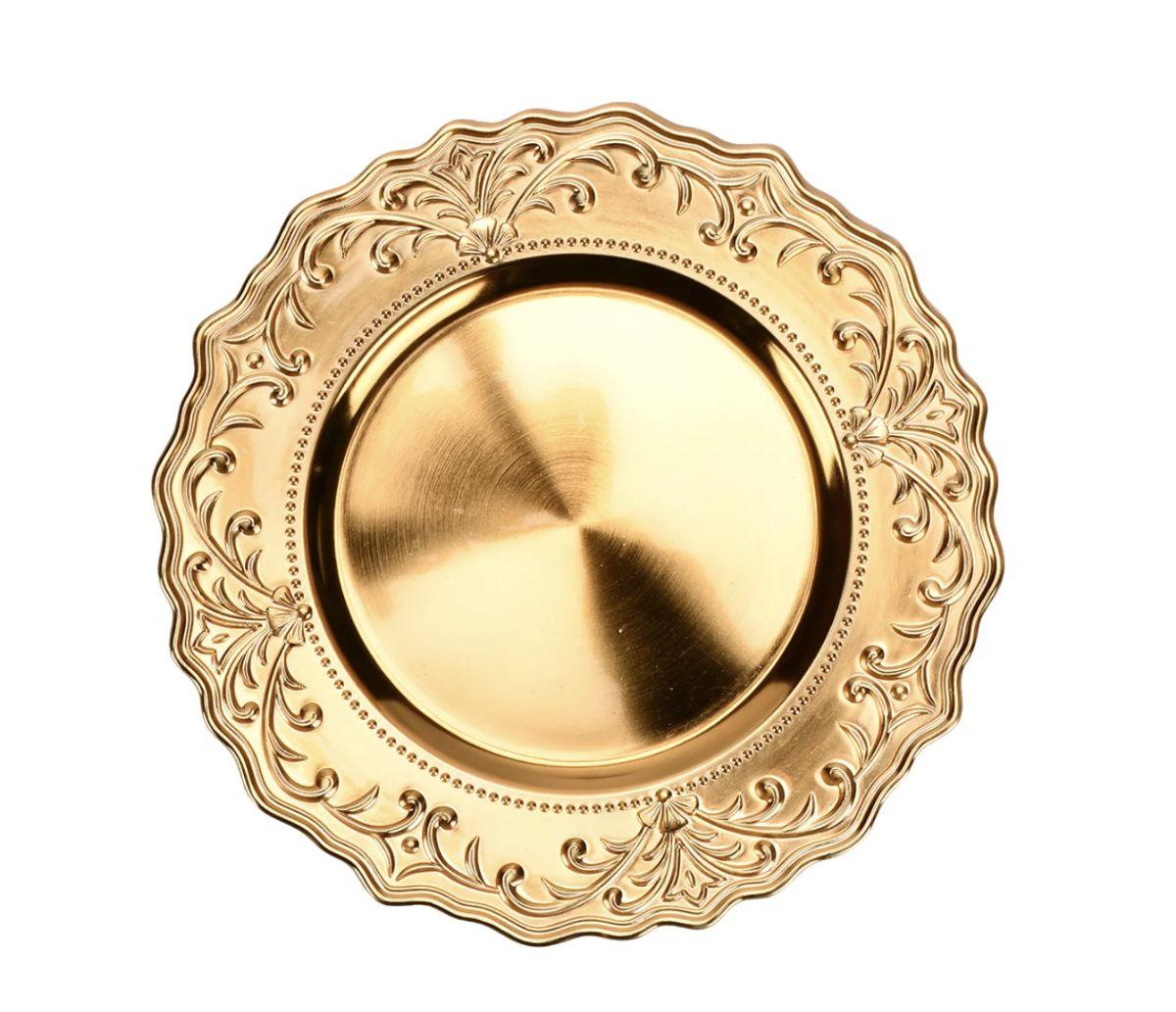 24 Wholesale Plastic Charger Plate 13in Gold Geometric Floral image