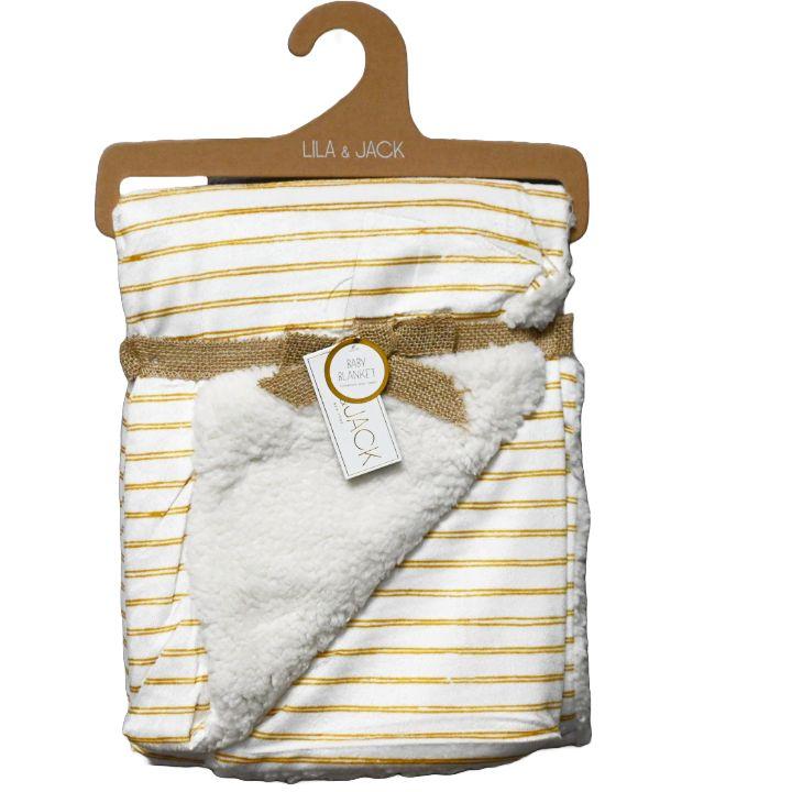 48 Wholesale Mustard Stripes Printed Mink & Sherpa Blanket image