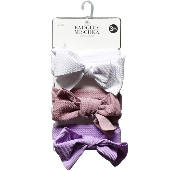 72 Wholesale 3-Piece Knot Headbands Set (white, Gray, & Mauve) 0-3mons image