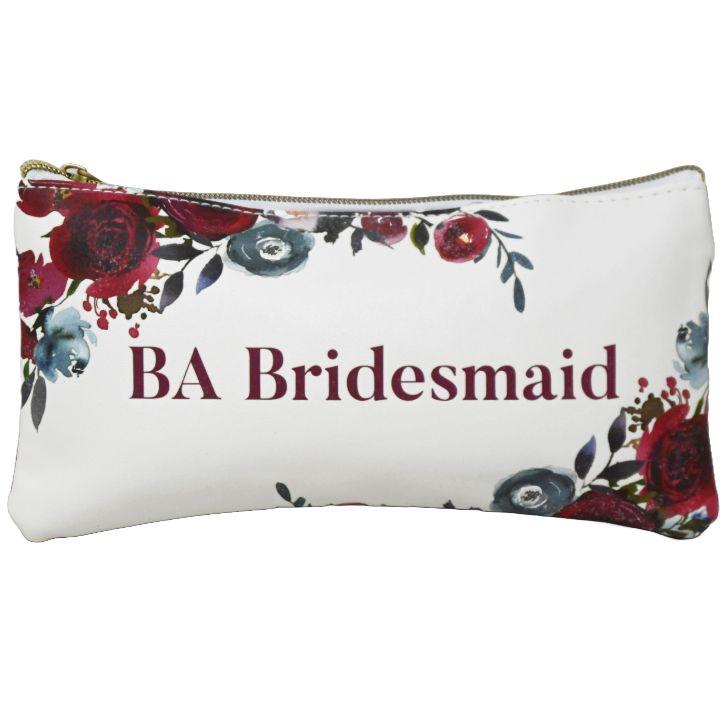 72 Wholesale White PU Cosmetic Bag - Bridesmaid (Red Floral) image