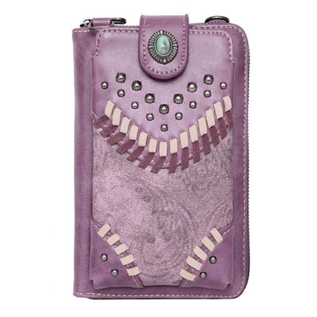 12 Wholesale Montana West American Bling Embossed Crossbody Wallet Purse - Purple image