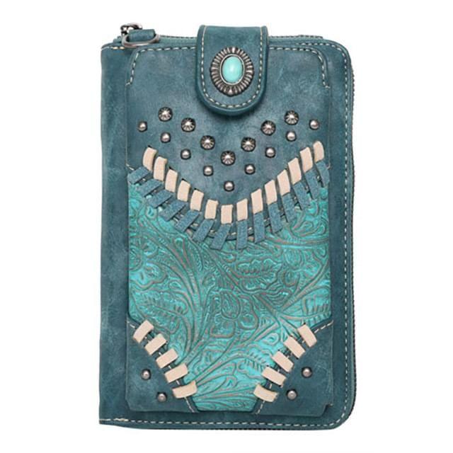 12 Wholesale Montana West American Bling Embossed Crossbody Wallet Purse - Turquoise image