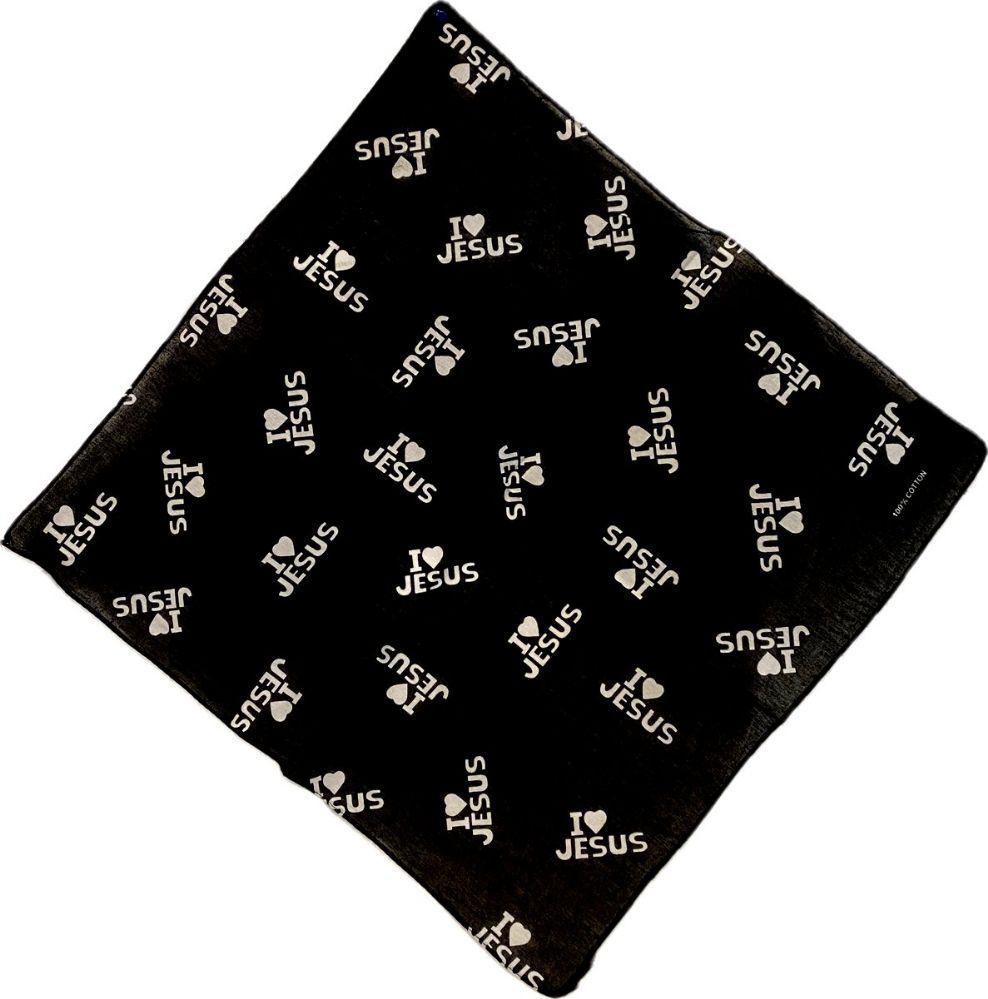 12 Wholesale Cotton "i Love Jesus" Bandanas - Black image