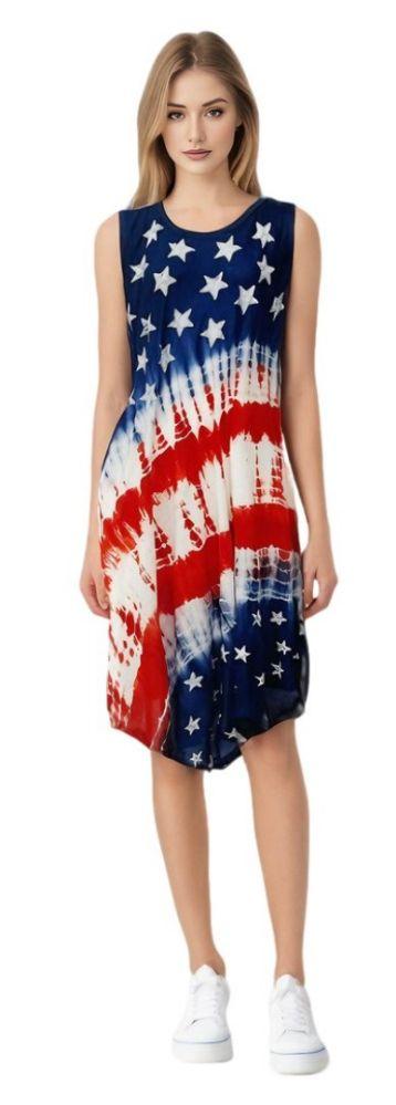 12 Wholesale Plus Size Rayon Tie Dye American Flag Umbrella Dresses image