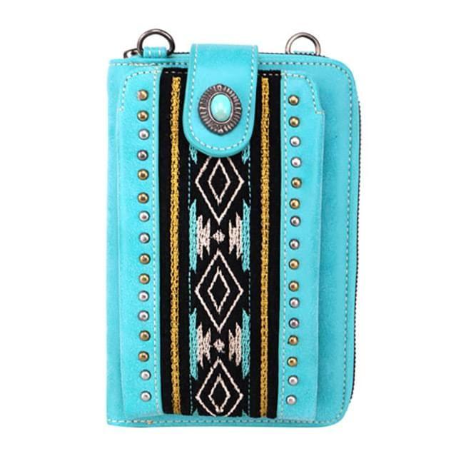 12 Wholesale American Bling Aztec Collection Phone Wallet/crossbody - Turquoise image