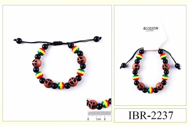 12 Wholesale Rasta Color & Peace Sign Beaded Bracelets image