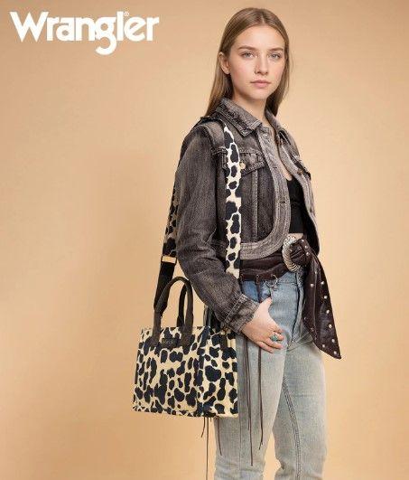 12 Wholesale Wrangler Cow Print Concealed Carry Tote/crossbody -Black image