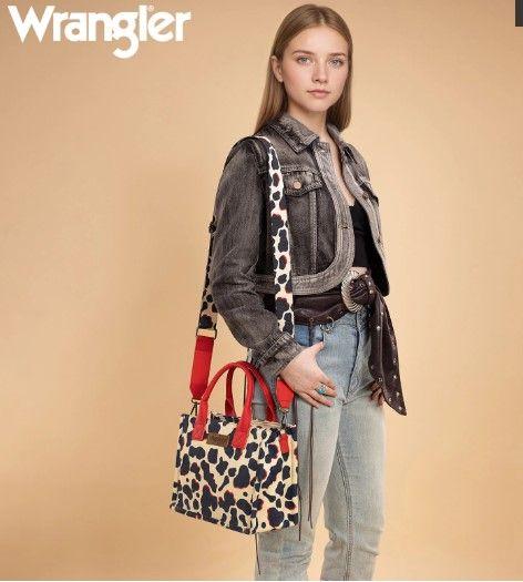 12 Wholesale Wrangler Cow Print Concealed Carry Tote/crossbody -Red image