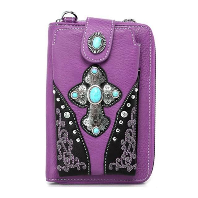 12 Wholesale American Bling Cross Design Collection Phone Wallet/crossbody - Purple image