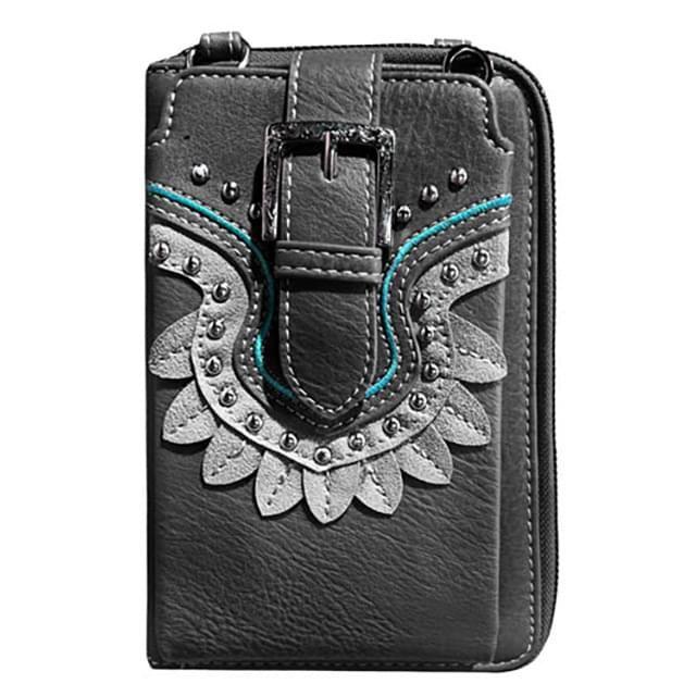12 Wholesale Montana West American Bling Phone Wallet Crossbody - Black image