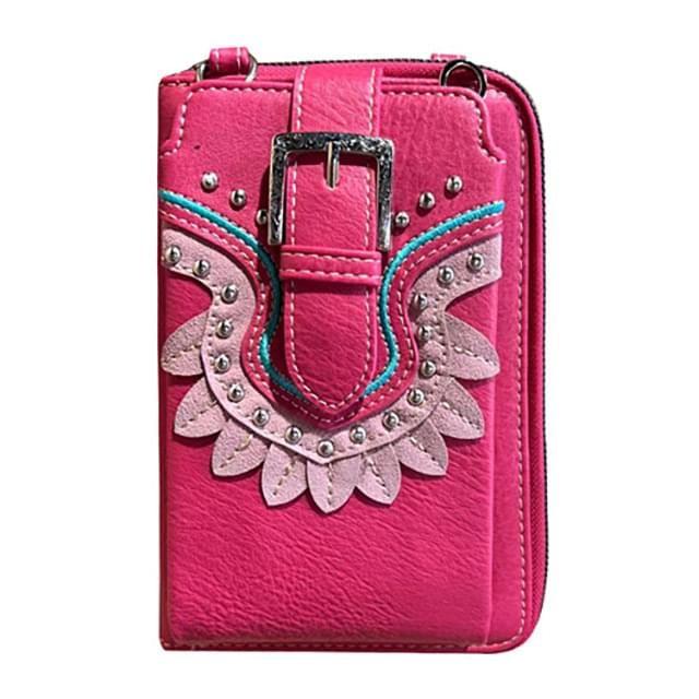 12 Wholesale Montana West American Bling Phone Wallet Crossbody - Pink image