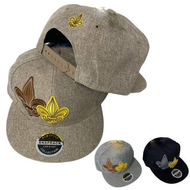 12 Wholesale Fleur De Lis Snapback Flat Bill Tweed Hats - Assorted Colors image