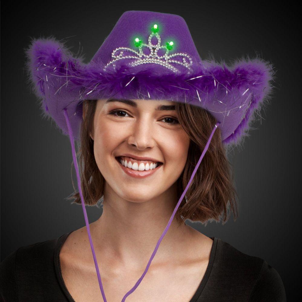 36 Wholesale Led Purple Cowboy Hat With Tiara image