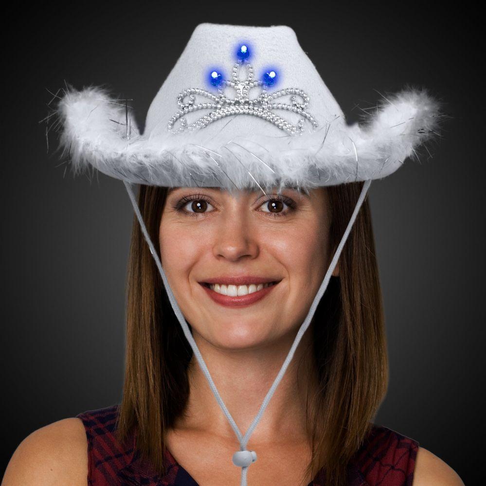 36 Wholesale Led White Cowboy Hat With Tiara image