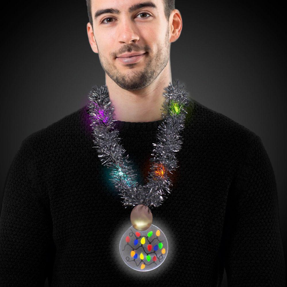 36 Wholesale Led Christmas Medallion Tinsel Necklace image
