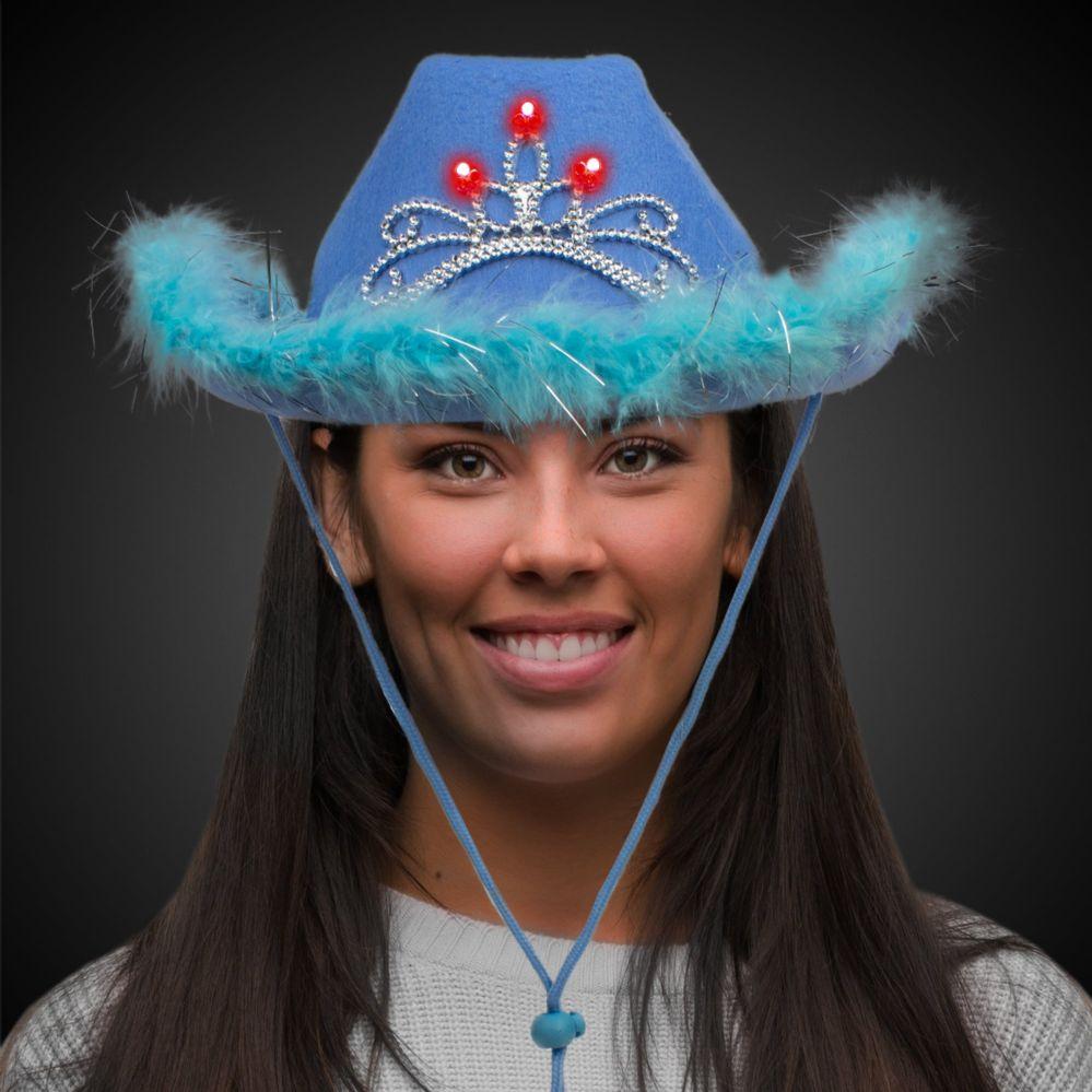 36 Wholesale Led Blue Cowboy Hat With Tiara image