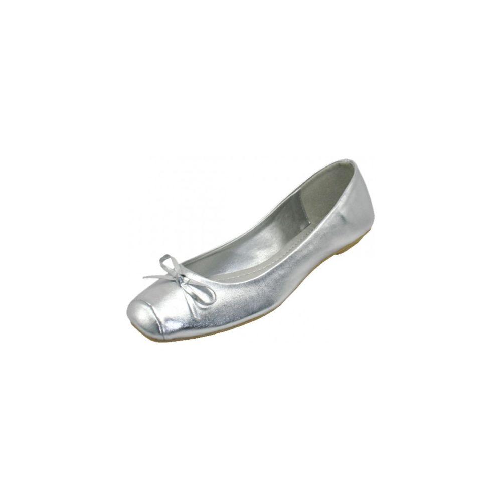 18 Wholesale Women's Square Toe Ballet Flats ( Silver Color Only) image