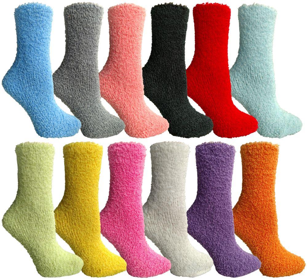 96 Wholesale Yacht & Smith Women's Solid Colored Fuzzy Socks Assorted Colors, Size 9-11 image