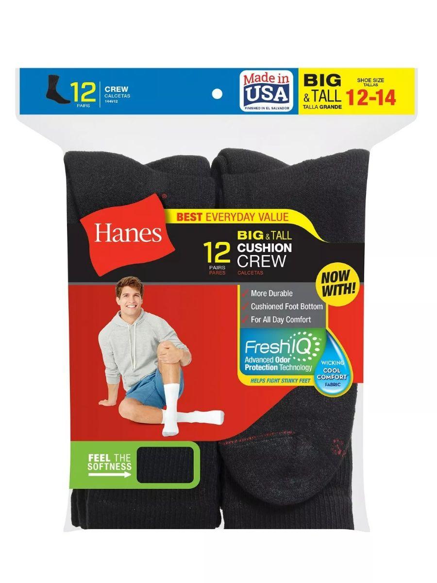 540 Wholesale Hanes Big And Tall King Size Mens Black Crew Socks Shoe Size 12-14 image