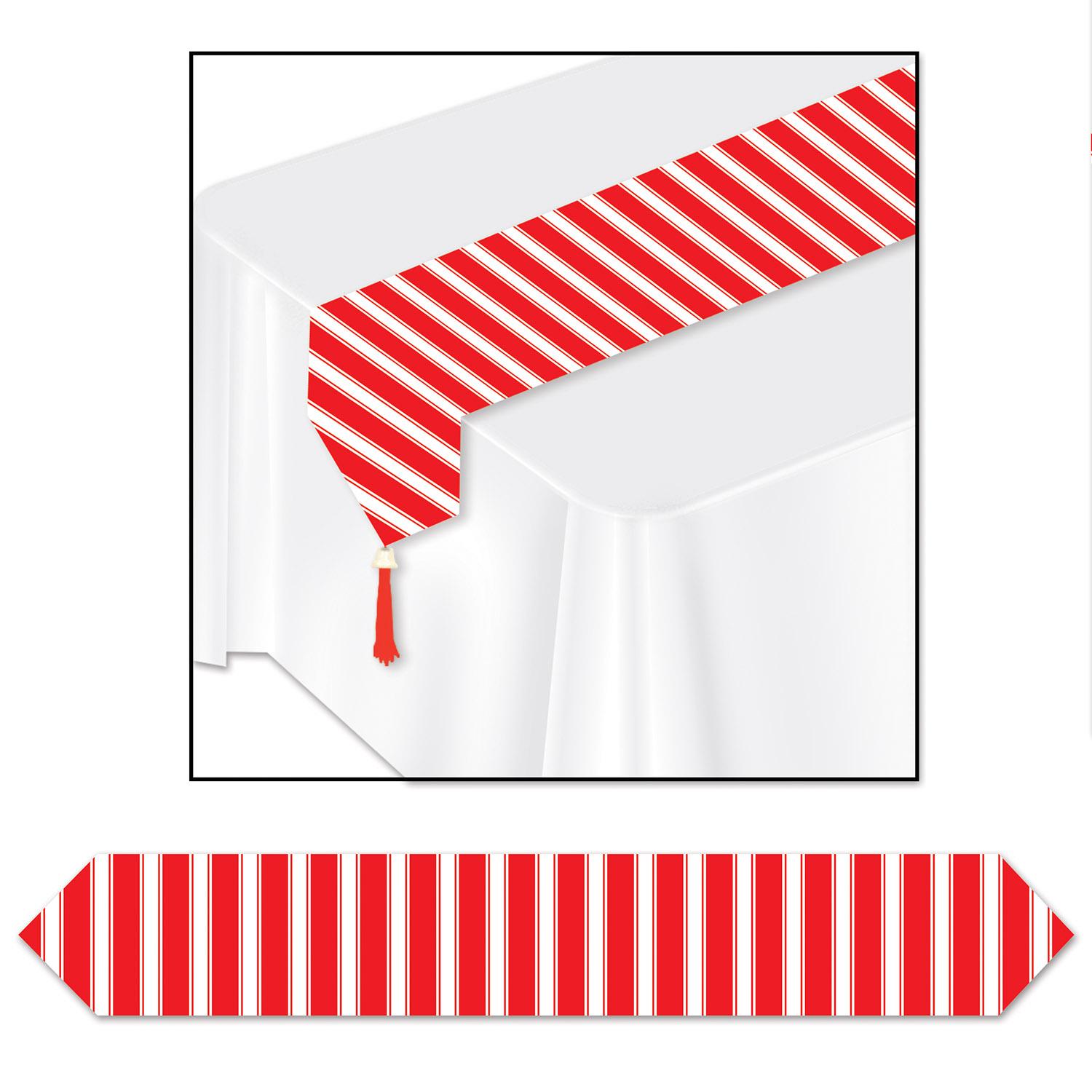 12 Wholesale Printed Red & White Stripes Table Runner image