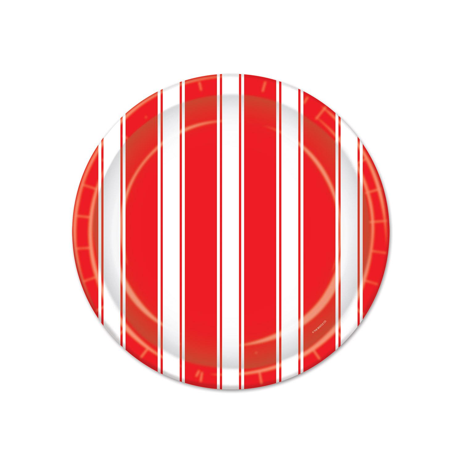 12 Wholesale Red & White Stripes Plates image