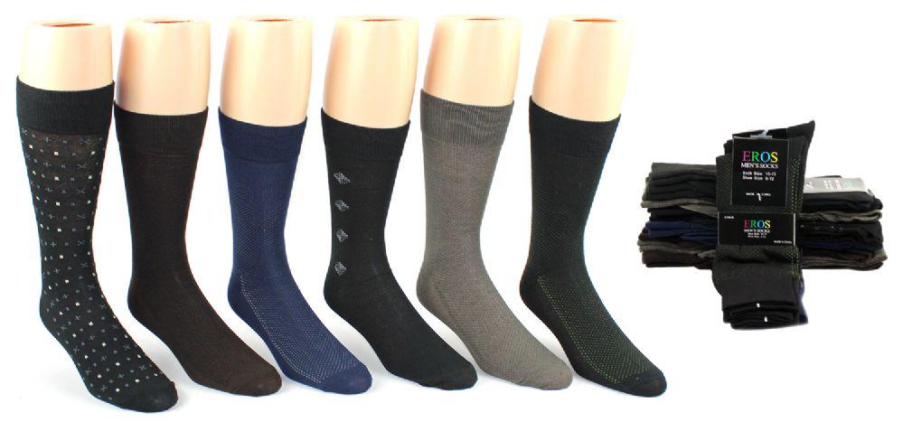 24 Wholesale Men's Classic Crew Dress Socks - Assorted Patterns - Size 10-13 image