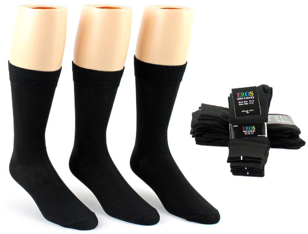 24 Wholesale Men's Black Classic Crew Dress Socks - Size 10-13 image