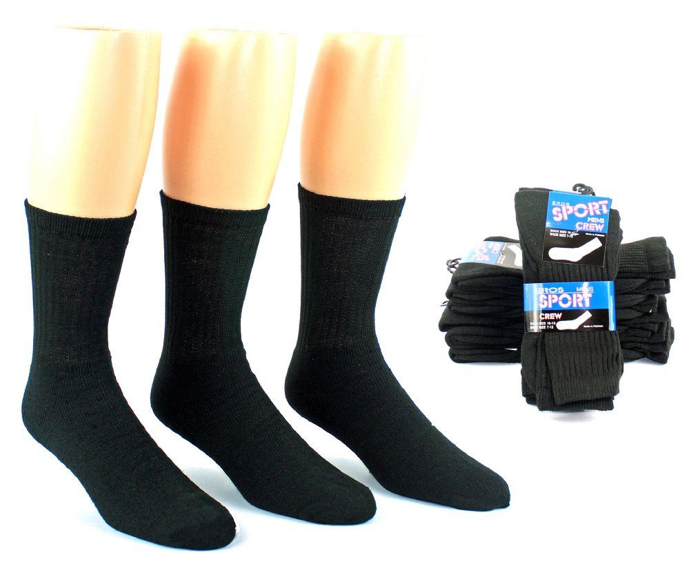 24 Wholesale Men's Athletic Crew Socks - Black - Size 10-13 image