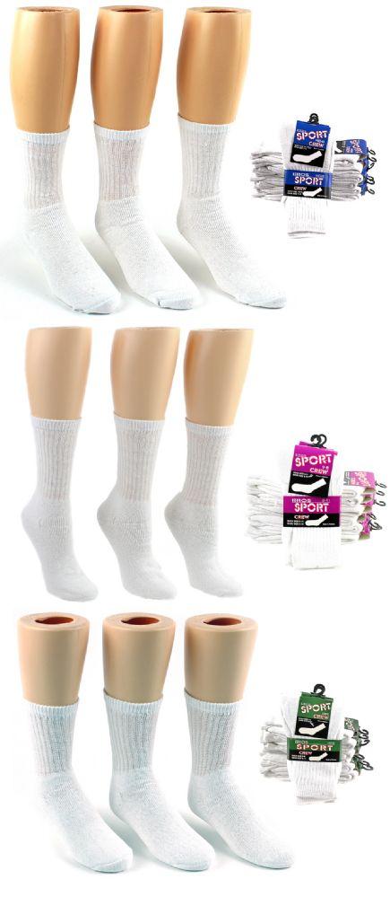 216 Wholesale Athletic Crew Socks Family Combo - White - Sizes 6-8, 9-11, & 10-13 image
