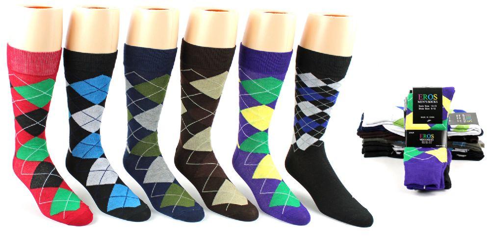 48 Wholesale Men's Casual Crew Dress Socks - Argyle Print - Size 10-13 image