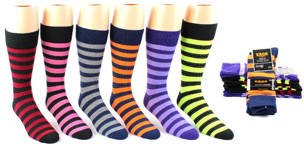 24 Wholesale Men's Casual Crew Dress Socks - Striped Print - Size 10-13 image