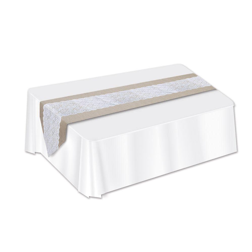 12 Wholesale Lace & Burlap Table Runner image