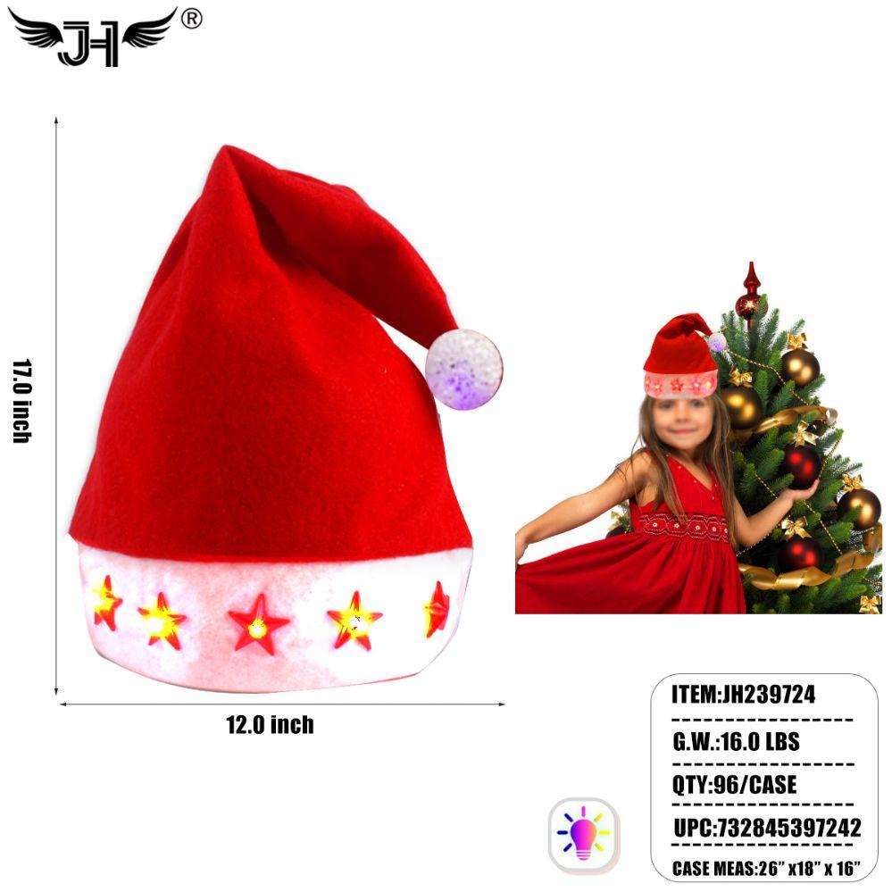 48 Wholesale Christmas Hat - Light Up Ball Tip Red image