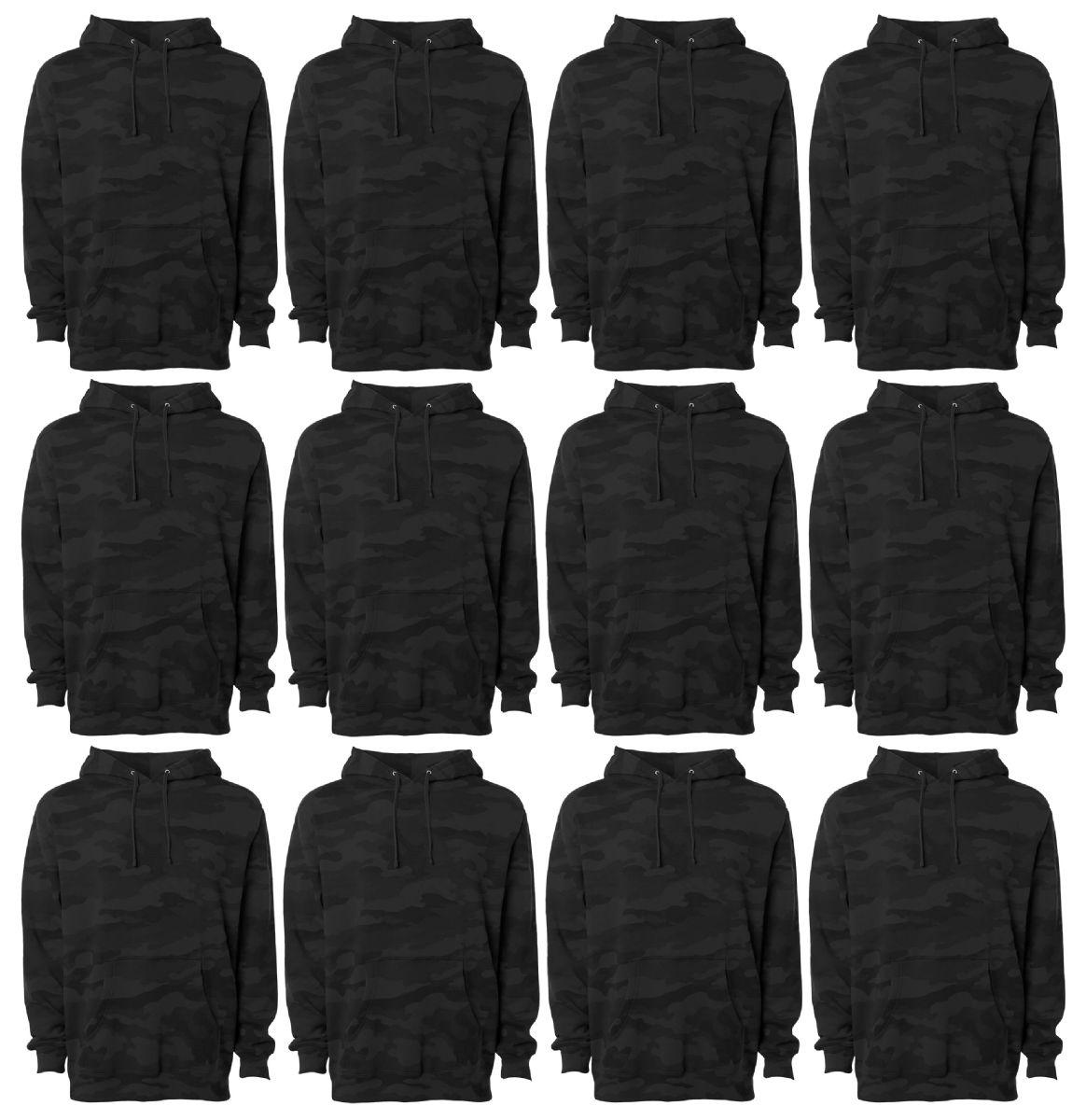 12 Wholesale Cotton Fleece Hooded Black Camo Printed Hoodie Size Large image