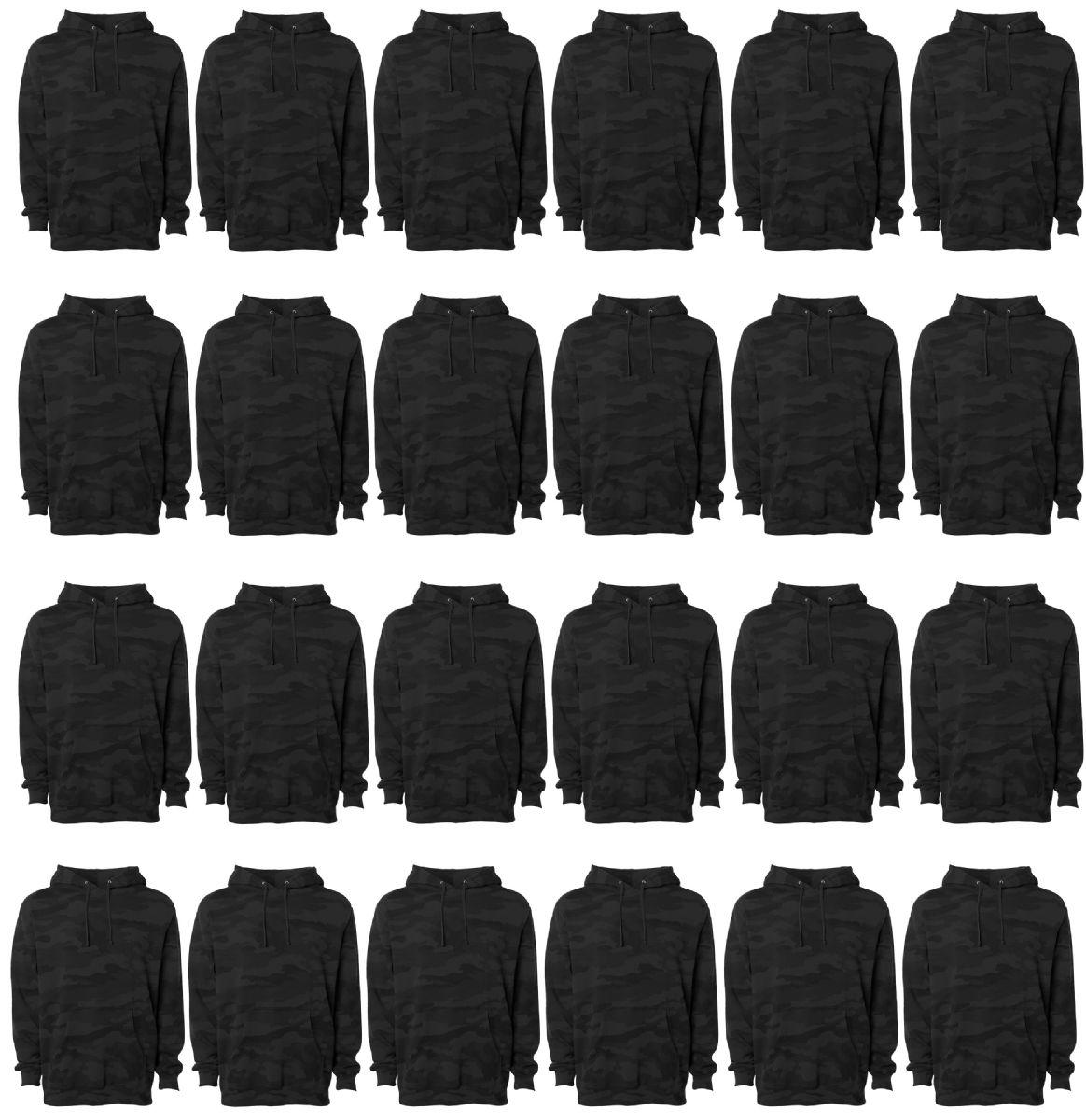 24 Wholesale Cotton Fleece Hooded Black Camo Printed Hoodie Size Large image