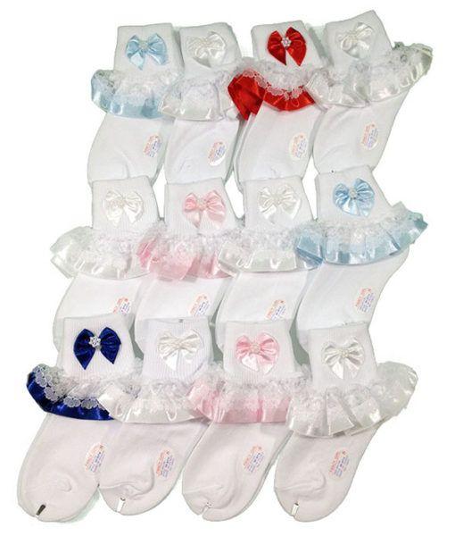 144 Wholesale Infants Ribbon Lace Sock Size Large image