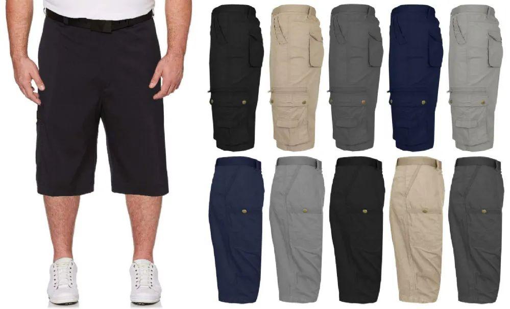36 Wholesale Men's Belted Cotton Cargo Pocket Shorts Extended Sizes 44-50 In Navy image