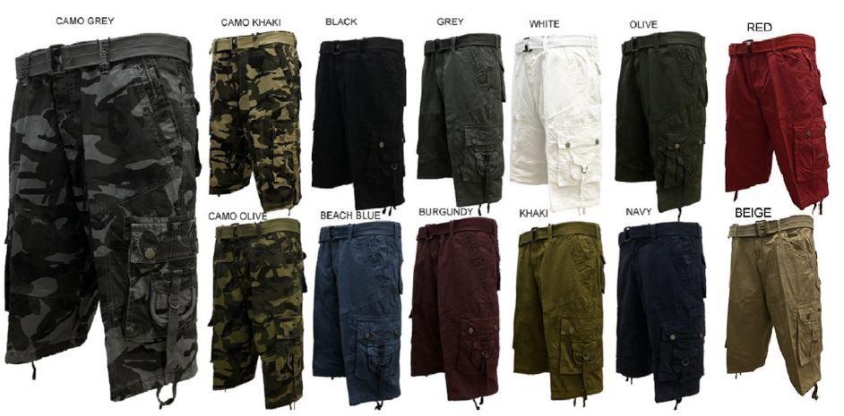 12 Wholesale Men's Cargo Belted Short In Red Pack B image