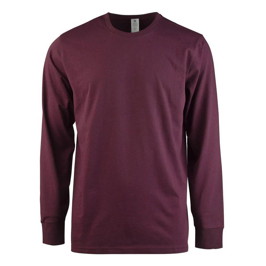 36 Wholesale Men's Classic Crew Neck Long Sleeves Ribbed Cuff T-Shirt Burgundy 2xl image