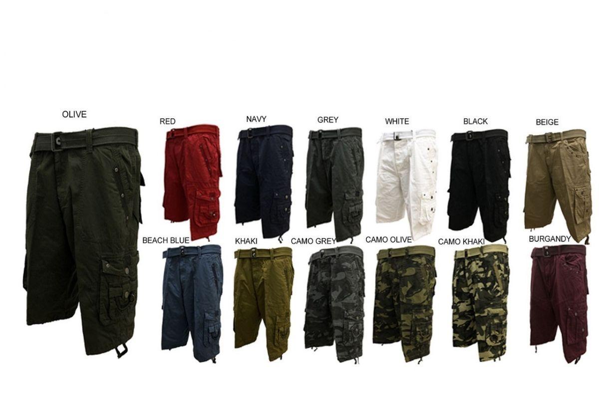 12 Wholesale Men's Fashion Cargo Short With Belt Navy Blue Pack B image