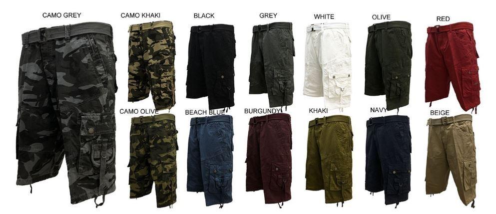12 Wholesale Men's Fashion Cargo Shorts With Belt In Navy Pack A image