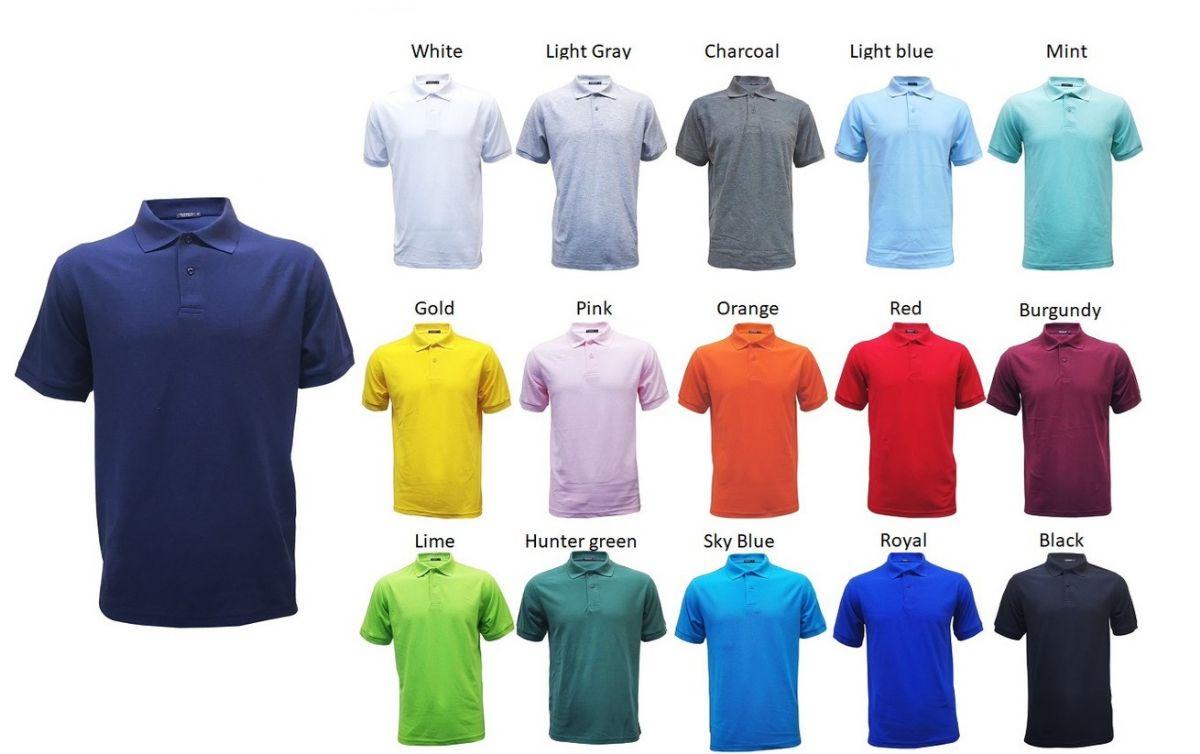 24 Wholesale Men's Fashion Solid Polo Shirt Sky Blue Pack B image