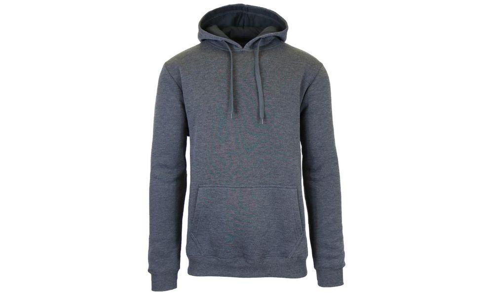 24 Wholesale Men's FleecE-Lined Pull Over Hoodie Solid Gray Bulk Buy image
