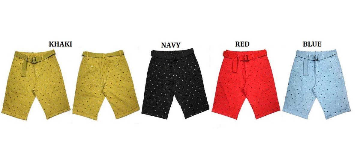 12 Wholesale Men's Printed Chino Shorts With Belt Red Pack aa image