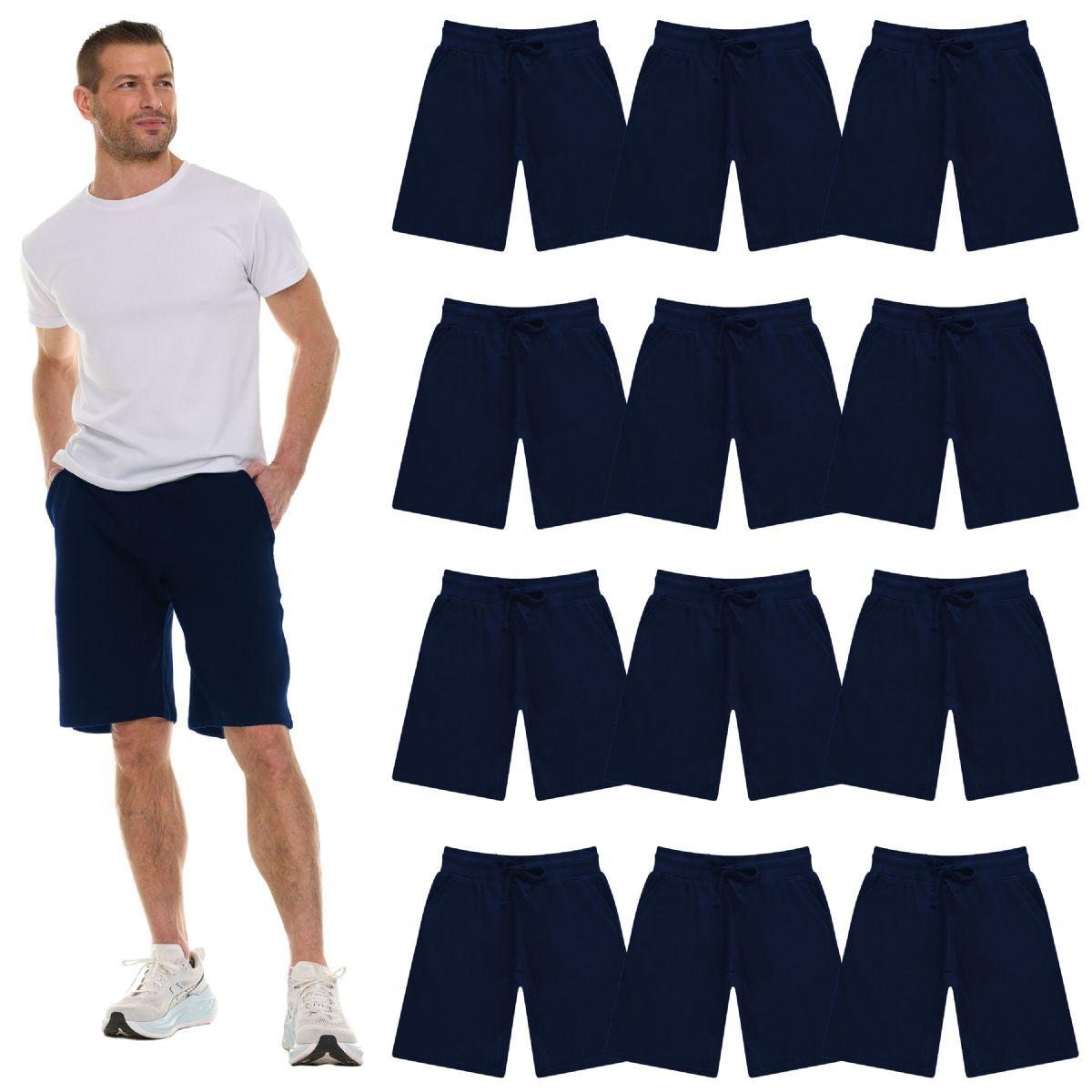 12 Wholesale Mens Cotton Fleece 3 Pocket Shorts Navy Blue Size Xlarge image