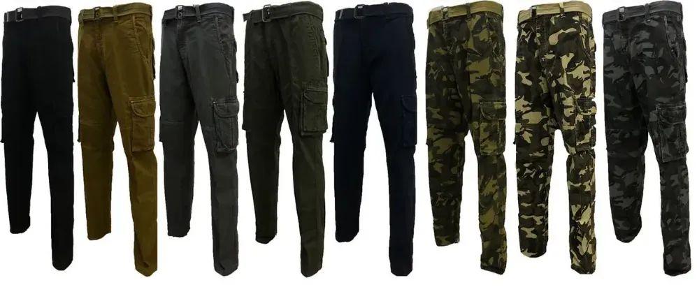 12 Wholesale Mens Fashion Cargo Pants With Belt In Black Pack B image