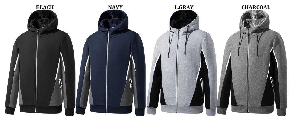 6 Wholesale Mens Fleece Hoodie With Fur Lining In Navy Pack B: M-3xl image