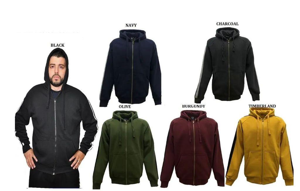 12 Wholesale Mens Full Zip Hoodie With Side Stripe In Black image