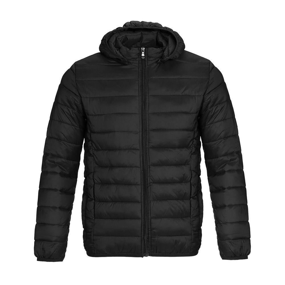 12 Wholesale Mens Packable DowN-Like Hooded Puffer Jacket Black C image