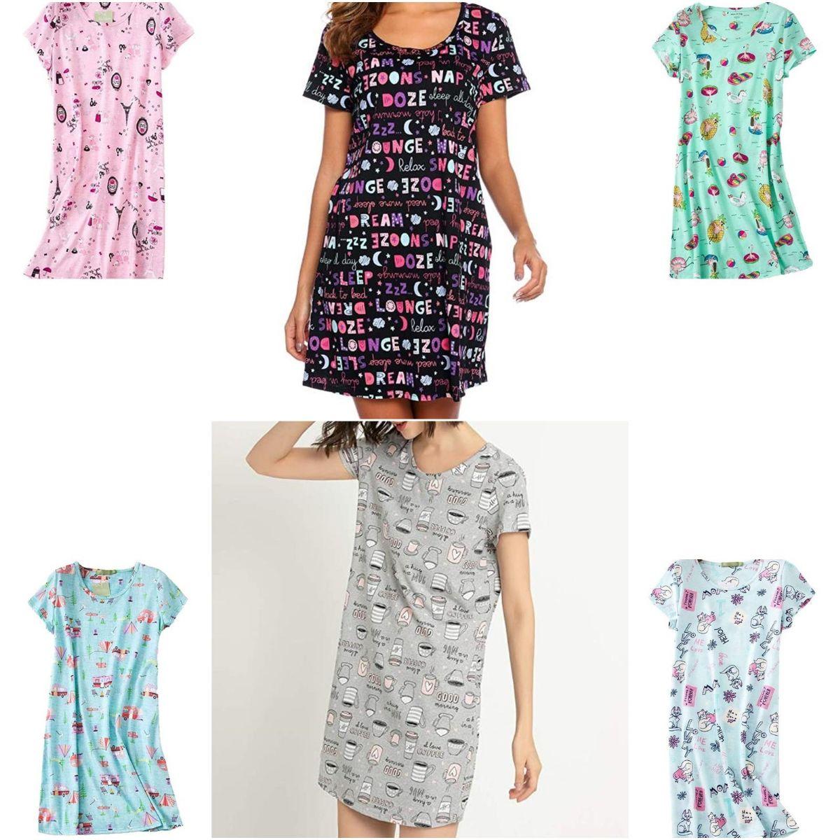 12 Wholesale Sleeve Mixed Print Design Night Gown XXL image